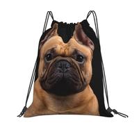 Hnnkloy Bulldog francés sobre fondo negro,Mochila con cordón unisex, bolsa deportiva para gimnasio, mochila informal para el día a día.