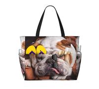 Hnnkloy Bulldogs ingleses Bozal Mascotas Perros durmiendo,Bolso de playa de gran capacidad, bolso de hombro de viaje para mujer, bolso de mano impermeable.