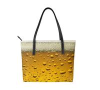 Hnnkloy Burbujas de cerveza amarillas,Bolso de mano de piel sintética, bolso tote de gran capacidad, bolso de hombro para mujer, ideal para el trabajo y los viajes.
