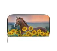 Hnnkloy Caballo Girasol Amarillo Estampado,Carteras de Cuero PU de Gran Capacidad para Hombres y Mujeres.