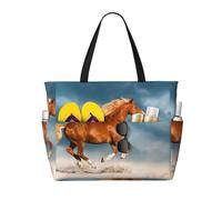 Hnnkloy Caballo rojo corriendo,Bolso de playa de gran capacidad, bolso de hombro de viaje para mujer, bolso de mano impermeable.