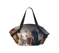 Hnnkloy Caballo Salvaje Corriendo contra la tormenta de Arena,Esterilla de Camping portátil, Manta de Picnic Plegable Multifuncional Que también Sirve como Bolsa de Camping para Viajes.