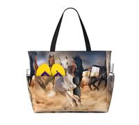 Hnnkloy Caballo salvaje corriendo contra una tormenta de arena,Bolso de playa de gran capacidad, bolso de hombro de viaje para mujer, bolso de mano impermeable.