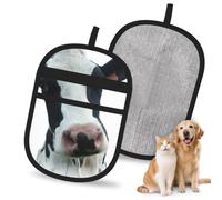 Hnnkloy Cabeza de Vaca Divertida con Animales, en Blanco y Negro., Paquete de 2 Guantes para Eliminar el Pelo de Mascotas, Guantes de Aseo antiestáticos para Perros y Gatos.