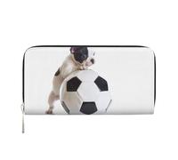 Hnnkloy Cachorro de Bulldog francés con balón de fútbol,Carteras de Cuero PU de Gran Capacidad para Hombres y Mujeres.
