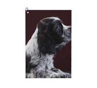 Hnnkloy Cachorro de Cocker Spaniel Blanco y Negro, Toallas de Golf portátiles Tipo gofre de 41 x 61 cm con Clip de mosquetón para Bolsa de Golf.