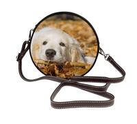 Hnnkloy Cachorro de perro perezoso impreso,Bolso de hombro de piel sintética, bolso cruzado redondo - Bolso circular para mujer