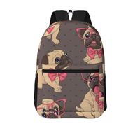 Hnnkloy Cachorro de Pug de dibujos animados con gafas y pajarita,Mochila informal de 17 pulgadas con bolsillos, resistente al agua, para la escuela.
