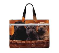 Hnnkloy Cachorro Shar Pei Negro Perros Pequeños Cachorro Gris Mascotas,Bolsa de lona para documentos con cremallera, bolso de mano, maletín para la escuela y la oficina.