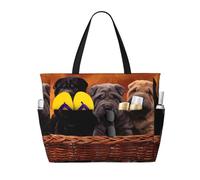 Hnnkloy Cachorro Shar Pei Negro Perros Pequeños Cachorro Gris Mascotas,Bolso de playa de gran capacidad, bolso de hombro de viaje para mujer, bolso de mano impermeable.