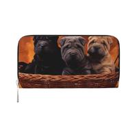 Hnnkloy Cachorro Shar Pei Negro Perros Pequeños Cachorro Gris Mascotas,Carteras de Cuero PU de Gran Capacidad para Hombres y Mujeres.