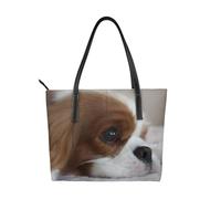 Hnnkloy Cachorros de Cavalier King Charles Spaniel,Bolso de mano de piel sintética, bolso tote de gran capacidad, bolso de hombro para mujer, ideal para el trabajo y los viajes.