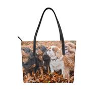 Hnnkloy Cachorros de Cavalier King Charles Spaniel en otoño,Bolso de mano de piel sintética, bolso tote de gran capacidad, bolso de hombro para mujer, ideal para el trabajo y los viajes.