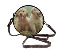 Hnnkloy Cachorros de Labrador Retriever amarillos,Bolso de hombro de piel sintética, bolso cruzado redondo - Bolso circular para mujer