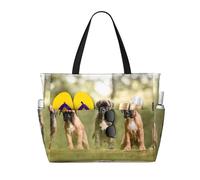 Hnnkloy Cachorros de perro boxer, mascotas y perros de familia,Bolso de playa de gran capacidad, bolso de hombro de viaje para mujer, bolso de mano impermeable.