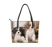 Hnnkloy Cachorros pequeños de Cavalier King Charles Spaniel,Bolso de mano de piel sintética, bolso tote de gran capacidad, bolso de hombro para mujer, ideal para el trabajo y los viajes.