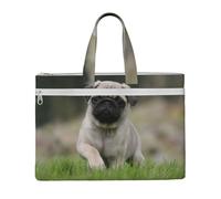 Hnnkloy Cachorros Pug Bokeh Perros Césped Mascotas Pug,Bolsa de lona para documentos con cremallera, bolso de mano, maletín para la escuela y la oficina.