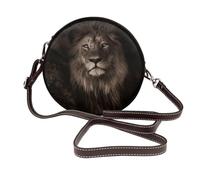 Hnnkloy Caída del león en 3D,Bolso de hombro de piel sintética, bolso cruzado redondo - Bolso circular para mujer