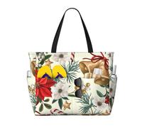 Hnnkloy Campana navideña floral de Pascua,Bolso de playa de gran capacidad, bolso de hombro de viaje para mujer, bolso de mano impermeable.