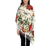 Hnnkloy Campana navideña floral de Pascua,Bufanda grande de cachemira sintética para mujer, chal ligero con borlas, 197 x 72 cm