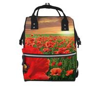 Hnnkloy Campo de amapolas al atardecer.Mochila de maternidad de gran capacidad, bolso cambiador, mochila de viaje para actividades al aire libre.
