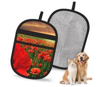 Hnnkloy Campo de Amapolas al Atardecer, Paquete de 2 Guantes para Eliminar el Pelo de Mascotas, Guantes de Aseo antiestáticos para Perros y Gatos.