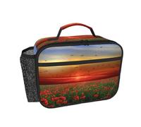 Hnnkloy Campo de amapolas rojas al atardecer impreso,Bolsa de almuerzo portátil, fiambrera resistente, bolsa isotérmica reutilizable