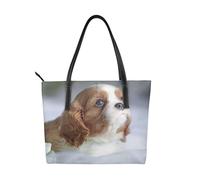 Hnnkloy Cara de Cavalier King Charles Spaniel,Bolso de mano de piel sintética, bolso tote de gran capacidad, bolso de hombro para mujer, ideal para el trabajo y los viajes.