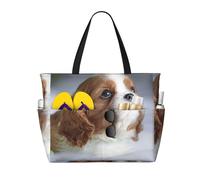 Hnnkloy Cara de Cavalier King Charles Spaniel,Bolso de playa de gran capacidad, bolso de hombro de viaje para mujer, bolso de mano impermeable.