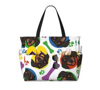 Hnnkloy Cara de perro salchicha juguetona,Bolso de playa de gran capacidad, bolso de hombro de viaje para mujer, bolso de mano impermeable.