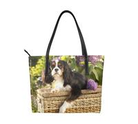 Hnnkloy Cavalier King Charles Spaniel,Bolso de mano de piel sintética, bolso tote de gran capacidad, bolso de hombro para mujer, ideal para el trabajo y los viajes.