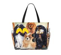 Hnnkloy Cavalier King Charles Spaniel dorado negro,Bolso de playa de gran capacidad, bolso de hombro de viaje para mujer, bolso de mano impermeable.