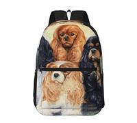 Hnnkloy Cavalier King Charles Spaniel dorado negro,Mochila informal de 17 pulgadas con bolsillos, resistente al agua, para la escuela.