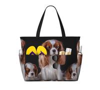 Hnnkloy Cavalier King Charles Spaniel, madre con cachorros,Bolso de playa de gran capacidad, bolso de hombro de viaje para mujer, bolso de mano impermeable.