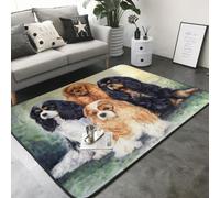 Hnnkloy Cavalier King Charles Spaniel Negro Dorado, Alfombra Grande Antideslizante para Sala de Estar o Dormitorio, 208 x 148 cm.