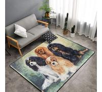 Hnnkloy Cavalier King Charles Spaniel Negro Dorado, Alfombra Grande Antideslizante para Sala de Estar o Dormitorio, 150 x 100 cm.