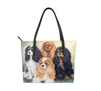 Hnnkloy Cavalier King Charles Spaniel negro dorado,Bolso de mano de piel sintética, bolso tote de gran capacidad, bolso de hombro para mujer, ideal para el trabajo y los viajes.