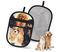 Hnnkloy Cavalier King Charles Spaniel Negro Dorado, Paquete de 2 Guantes para Eliminar el Pelo de Mascotas, Guantes de Aseo antiestáticos para Perros y Gatos.