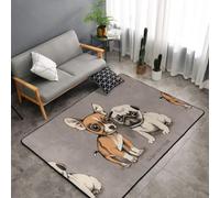 Hnnkloy Chihuahua Bulldog Lindo Perro Pug Mascota Animal Amigos Cachorro Beige, Alfombra Grande Antideslizante para Sala de Estar o Dormitorio, 150 x 100 cm.