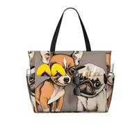Hnnkloy Chihuahua Bulldog Lindo Perro Pug Mascota Animal Amigos Cachorro Beige,Bolso de playa de gran capacidad, bolso de hombro de viaje para mujer, bolso de mano impermeable.