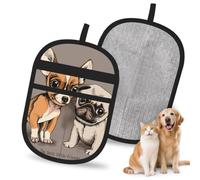 Hnnkloy Chihuahua Bulldog Lindo Perro Pug Mascota Animal Amigos Cachorro Beige, Paquete de 2 Guantes para Eliminar el Pelo de Mascotas, Guantes de Aseo antiestáticos para Perros y Gatos.