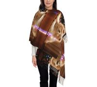 Hnnkloy Chow Chow Blanco Fluffy Perros Mascotas Perros Navidad,Bufanda grande de cachemira sintética para mujer, chal ligero con borlas, 197 x 72 cm