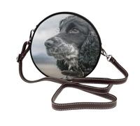 Hnnkloy Cocker Spaniel inglés, orejas grandes y rizadas, color negro.,Bolso de hombro de piel sintética, bolso cruzado redondo - Bolso circular para mujer