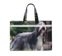 Hnnkloy Collie barbudo Beardie Perros grises rizados Mascotas,Bolsa de lona para documentos con cremallera, bolso de mano, maletín para la escuela y la oficina.