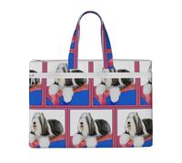 Hnnkloy Collie barbudo,Bolsa de lona para documentos con cremallera, bolso de mano, maletín para la escuela y la oficina.