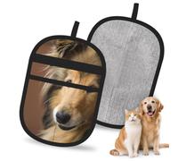 Hnnkloy Collie de Pelo Largo Lassie Perros Perros Grandes y Peludos Mascotas, Paquete de 2 Guantes para Eliminar el Pelo de Mascotas, Guantes de Aseo antiestáticos para Perros y Gatos.
