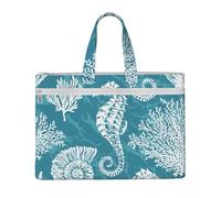 Hnnkloy Conchas marinas, caballito de mar y coral,Bolsa de lona para documentos con cremallera, bolso de mano, maletín para la escuela y la oficina.