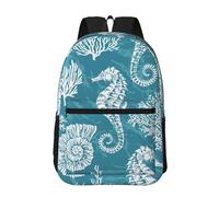 Hnnkloy Conchas marinas, caballito de mar y coral,Mochila informal de 17 pulgadas con bolsillos, resistente al agua, para la escuela.