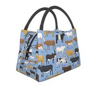 Hnnkloy Conjunto de toros y vacas, animales de granja, ganado, mamíferos,Bolsa de almuerzo portátil, bolsa isotérmica, fiambrera duradera, bolsa térmica reutilizable.