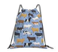 Hnnkloy Conjunto de toros y vacas, animales de granja, ganado, mamíferos,Mochila con cordón unisex, bolsa deportiva para gimnasio, mochila informal para el día a día.